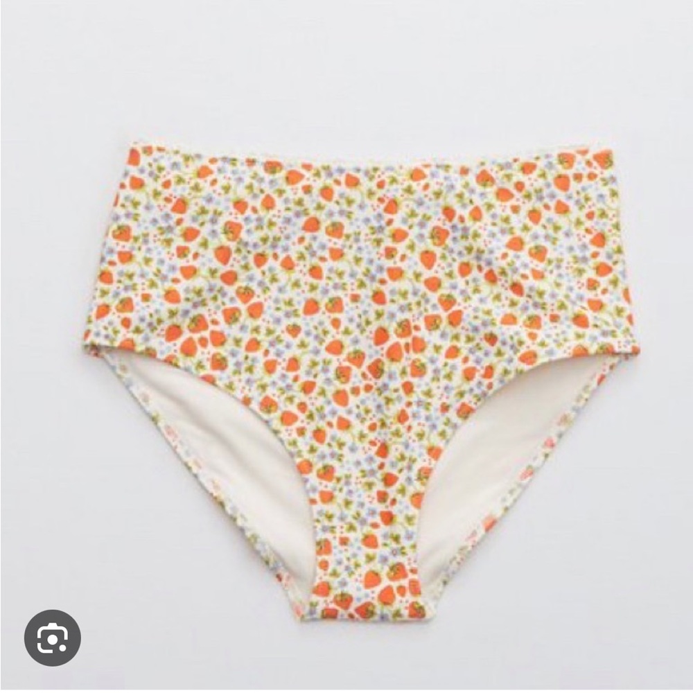 Aerie Strawberry Full Coverage Mid Rise Bikini Bottom